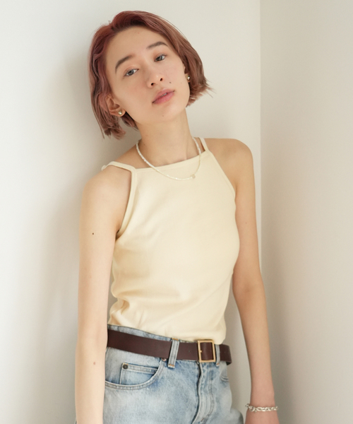 SLOBE citron.（スローブシトロン）の「SLOBE citron.別注【Miller/ミラー】  P rib AIS キャミソール（キャミソール・レディース・サックスブルー/アイボリー/レッド・FREE）」の2枚目の写真