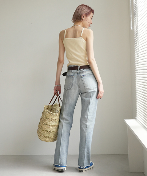 SLOBE citron.（スローブシトロン）の「SLOBE citron.別注【Miller/ミラー】  P rib AIS キャミソール（キャミソール・レディース・サックスブルー/アイボリー/レッド・FREE）」の4枚目の写真