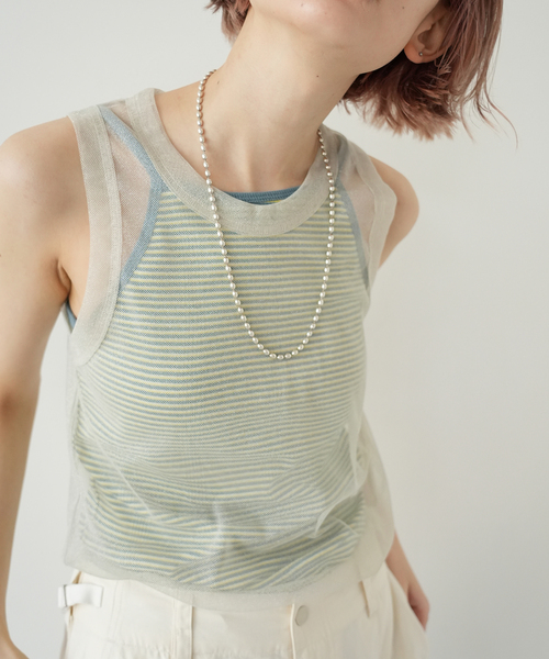 SLOBE citron.（スローブシトロン）の「SLOBE citron.別注【Miller/ミラー】  P rib AIS キャミソール（キャミソール・レディース・サックスブルー/アイボリー/レッド・FREE）」の6枚目の写真