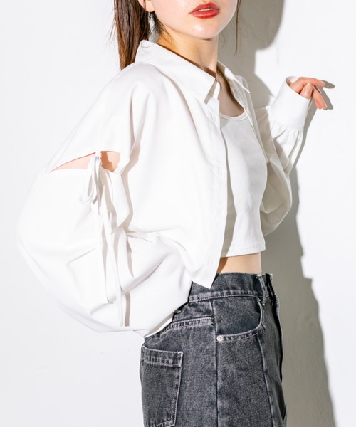 OLIVE des OLIVE（オリーブデオリーブ）の「肩リボンシャツ+キャミセット　1032040030（シャツ/ブラウス・レディース・オフホワイト/ピンク/サックスブルー/チェック・FREE）」の2枚目の写真