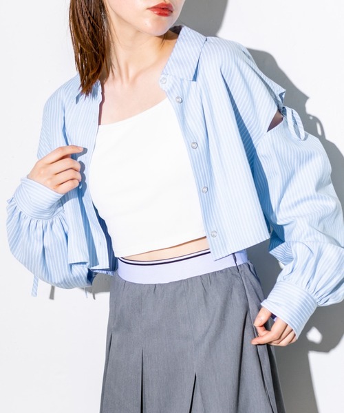 OLIVE des OLIVE（オリーブデオリーブ）の「肩リボンシャツ+キャミセット　1032040030（シャツ/ブラウス・レディース・オフホワイト/ピンク/サックスブルー/チェック・FREE）」の3枚目の写真