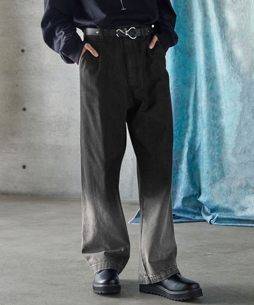 (古着)00s papas ワイドデニムスラックス ブラック cityboy タックワイドスラックスデニムパンツ MONO-MART│MONO-MART