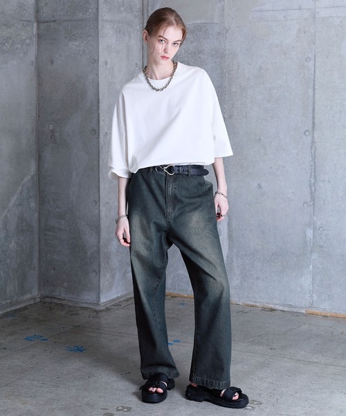 パンツ loose vintage semi-wide denim PT Chikashitsu +】vintage wash semi wide denim pants 2 | OUR