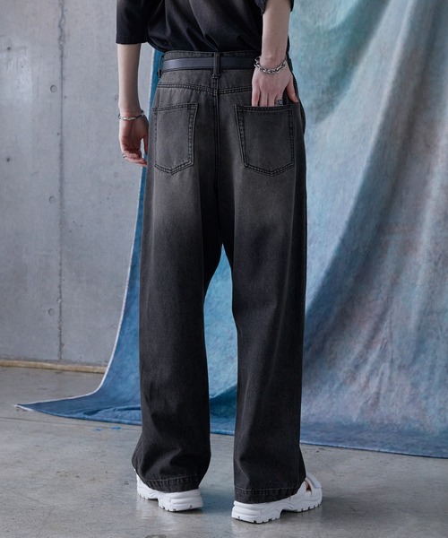 韓国ファッション ワイドルーズ ヴィンテージデニム Y2Kヴィンテージダメージワイドルーズデニム