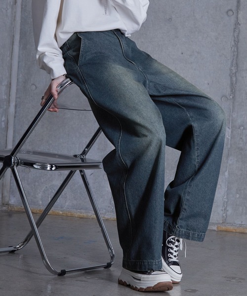 ワイドデニムパンツ メンズ ルーズシルエット ヴィンテージ Ressaca ジーンズ ルーズシルエット ダメージ加工ワイド