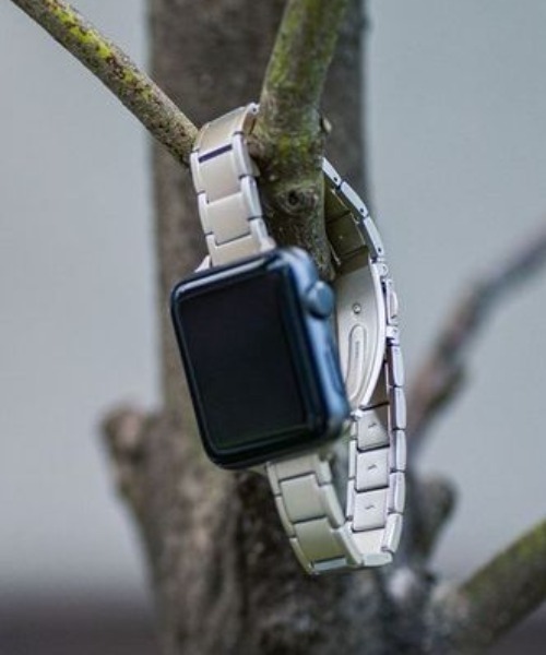 zandy(ズィーアンドワイ)の「zandy ズィー・アンド・ワイ/ Apple Watch【ラインステンレスバンド】アップルウォッチバンド ステンレスベルト /// chain3(デジタル腕時計・レディース・ブラック/ピンクゴールド/ホワイト×シルバー/シルバー・S/M)」の2枚目の写真