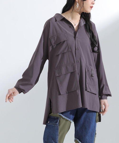 kOhAKU(コハク)の「ミリタリーテイストデザインロングシャツ(シャツ/ブラウス・レディース・ブラック/グレー・2/1)」の7枚目の写真