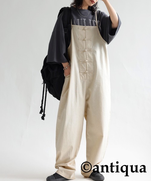 antiqua（アンティカ）の「リネン混サロペット（サロペット/オーバーオール・レディース・ブラック/ナチュラル/カーキ・FREE）」の9枚目の写真
