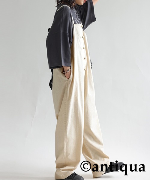 antiqua（アンティカ）の「リネン混サロペット（サロペット/オーバーオール・レディース・ブラック/ナチュラル/カーキ・FREE）」の8枚目の写真