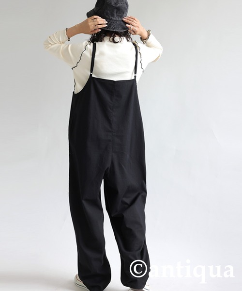 antiqua（アンティカ）の「リネン混サロペット（サロペット/オーバーオール・レディース・ブラック/ナチュラル/カーキ・FREE）」の6枚目の写真
