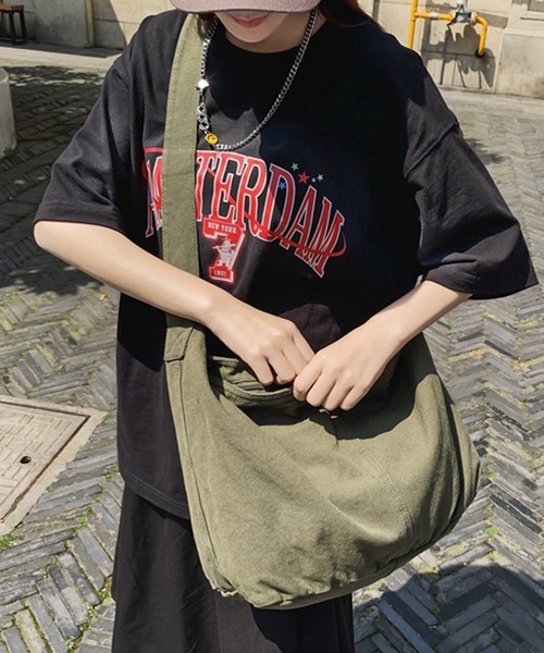 STYLEBLOCK(スタイルブロック)の「キャンバスシンプルショルダーバッグ(ショルダーバッグ・レディース・ブラック/グリーン/オフホワイト・FREE)」の3枚目の写真