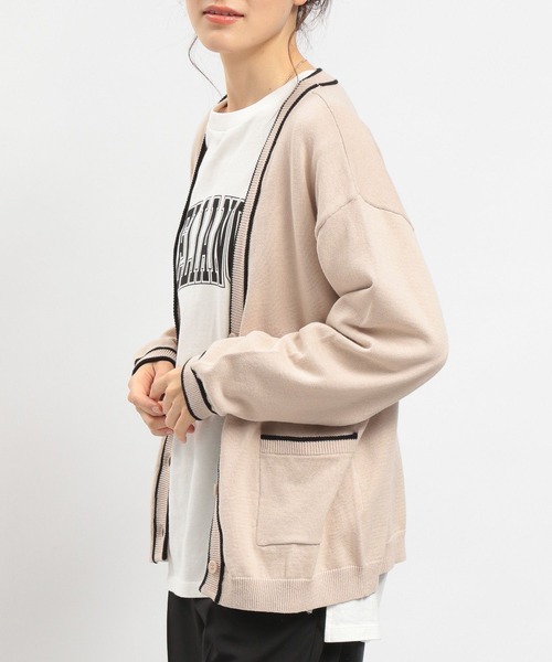 GLOBAL WORK Smile Seed Store（グローバルワーク スマイルシードストア）の「ライン入りVネックカーディガン/175928（カーディガン/ボレロ・レディース・グリーン/ネイビー/アイボリー/ブラック・SMALL/LARGE/MEDIUM）」の2枚目の写真