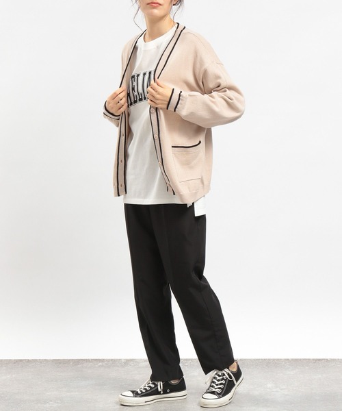 GLOBAL WORK Smile Seed Store（グローバルワーク スマイルシードストア）の「ライン入りVネックカーディガン/175928（カーディガン/ボレロ・レディース・グリーン/ネイビー/アイボリー/ブラック・SMALL/LARGE/MEDIUM）」の5枚目の写真