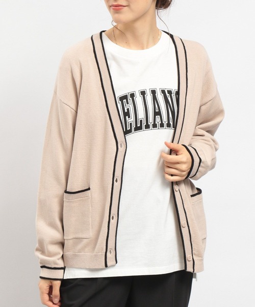 GLOBAL WORK Smile Seed Store（グローバルワーク スマイルシードストア）の「ライン入りVネックカーディガン/175928（カーディガン/ボレロ・レディース・グリーン/ネイビー/アイボリー/ブラック・SMALL/LARGE/MEDIUM）」の8枚目の写真