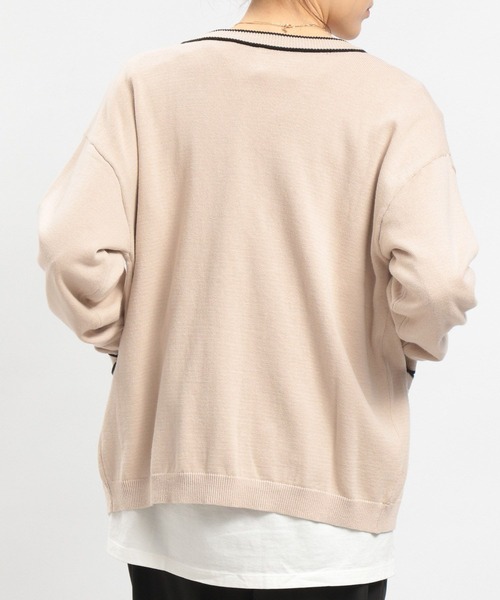 GLOBAL WORK Smile Seed Store（グローバルワーク スマイルシードストア）の「ライン入りVネックカーディガン/175928（カーディガン/ボレロ・レディース・グリーン/ネイビー/アイボリー/ブラック・SMALL/LARGE/MEDIUM）」の9枚目の写真