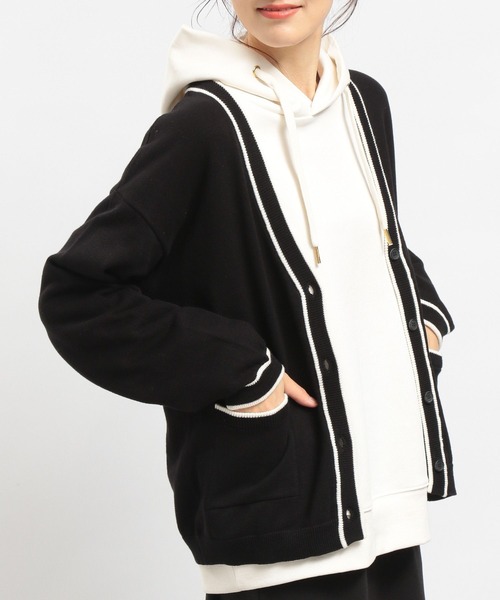 GLOBAL WORK Smile Seed Store（グローバルワーク スマイルシードストア）の「ライン入りVネックカーディガン/175928（カーディガン/ボレロ・レディース・グリーン/ネイビー/アイボリー/ブラック・SMALL/LARGE/MEDIUM）」の14枚目の写真