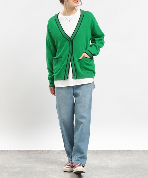 GLOBAL WORK Smile Seed Store（グローバルワーク スマイルシードストア）の「ライン入りVネックカーディガン/175928（カーディガン/ボレロ・レディース・グリーン/ネイビー/アイボリー/ブラック・SMALL/LARGE/MEDIUM）」の15枚目の写真