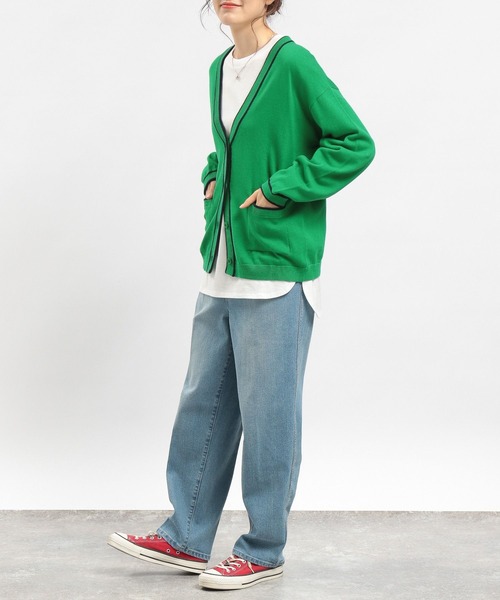 GLOBAL WORK Smile Seed Store（グローバルワーク スマイルシードストア）の「ライン入りVネックカーディガン/175928（カーディガン/ボレロ・レディース・グリーン/ネイビー/アイボリー/ブラック・SMALL/LARGE/MEDIUM）」の16枚目の写真