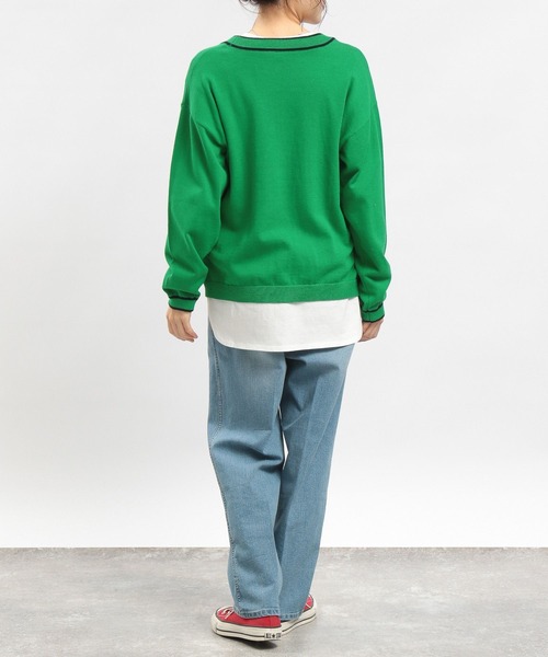 GLOBAL WORK Smile Seed Store（グローバルワーク スマイルシードストア）の「ライン入りVネックカーディガン/175928（カーディガン/ボレロ・レディース・グリーン/ネイビー/アイボリー/ブラック・SMALL/LARGE/MEDIUM）」の17枚目の写真