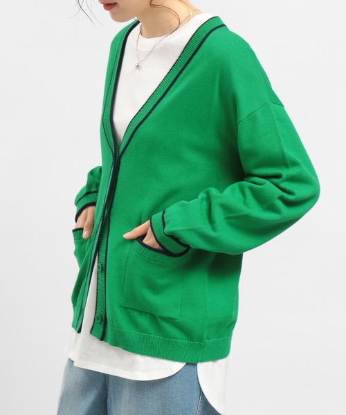 GLOBAL WORK Smile Seed Store（グローバルワーク スマイルシードストア）の「ライン入りVネックカーディガン/175928（カーディガン/ボレロ・レディース・グリーン/ネイビー/アイボリー/ブラック・SMALL/LARGE/MEDIUM）」の18枚目の写真