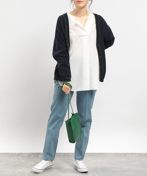 GLOBAL WORK Smile Seed Store（グローバルワーク スマイルシードストア）の「ライン入りVネックカーディガン/175928（カーディガン/ボレロ・レディース・グリーン/ネイビー/アイボリー/ブラック・SMALL/LARGE/MEDIUM）」の20枚目の写真