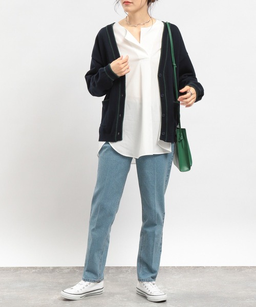 GLOBAL WORK Smile Seed Store（グローバルワーク スマイルシードストア）の「ライン入りVネックカーディガン/175928（カーディガン/ボレロ・レディース・グリーン/ネイビー/アイボリー/ブラック・SMALL/LARGE/MEDIUM）」の21枚目の写真