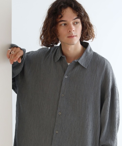 セール】楊柳プリーツドレープワイドドレスシャツ（シャツ/ブラウス