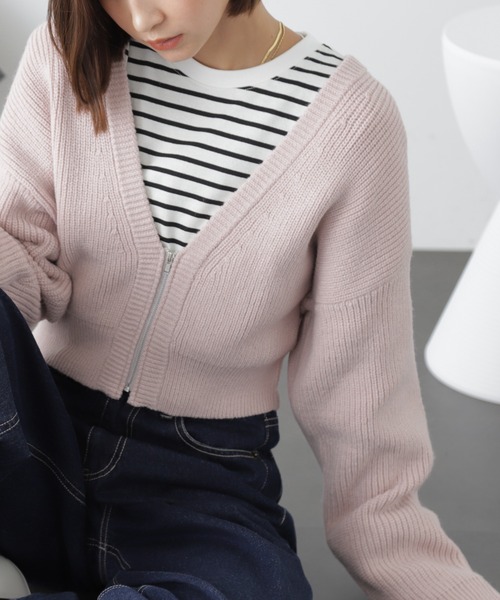 FREE'S MART(フリーズマート)の「◆Vネックジップショート丈ニットカーディガン(カーディガン/ボレロ・レディース・オフホワイト/ピンク/ライトグリーン・FREE)」の15枚目の写真