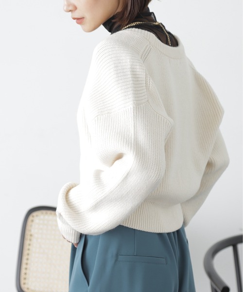 FREE'S MART(フリーズマート)の「◆Vネックジップショート丈ニットカーディガン(カーディガン/ボレロ・レディース・オフホワイト/ピンク/ライトグリーン・FREE)」の5枚目の写真