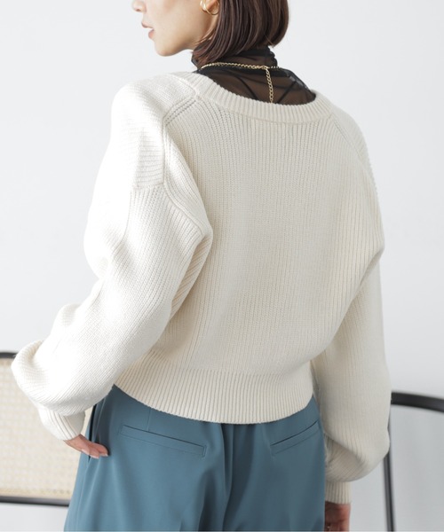 FREE'S MART(フリーズマート)の「◆Vネックジップショート丈ニットカーディガン(カーディガン/ボレロ・レディース・オフホワイト/ピンク/ライトグリーン・FREE)」の6枚目の写真