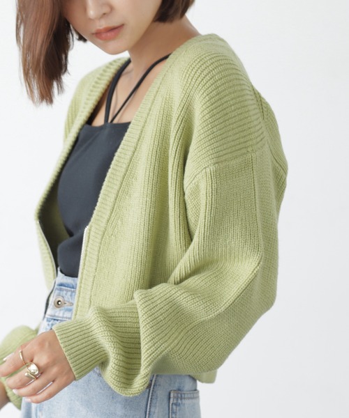 FREE'S MART(フリーズマート)の「◆Vネックジップショート丈ニットカーディガン(カーディガン/ボレロ・レディース・オフホワイト/ピンク/ライトグリーン・FREE)」の19枚目の写真