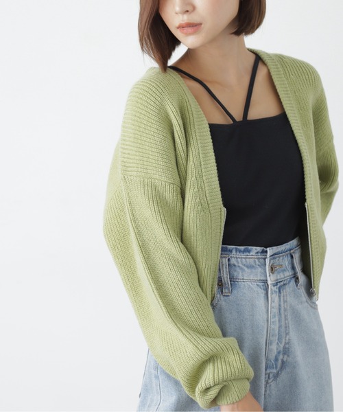 FREE'S MART(フリーズマート)の「◆Vネックジップショート丈ニットカーディガン(カーディガン/ボレロ・レディース・オフホワイト/ピンク/ライトグリーン・FREE)」の21枚目の写真