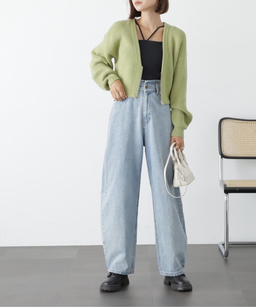 FREE'S MART(フリーズマート)の「◆Vネックジップショート丈ニットカーディガン(カーディガン/ボレロ・レディース・オフホワイト/ピンク/ライトグリーン・FREE)」の22枚目の写真