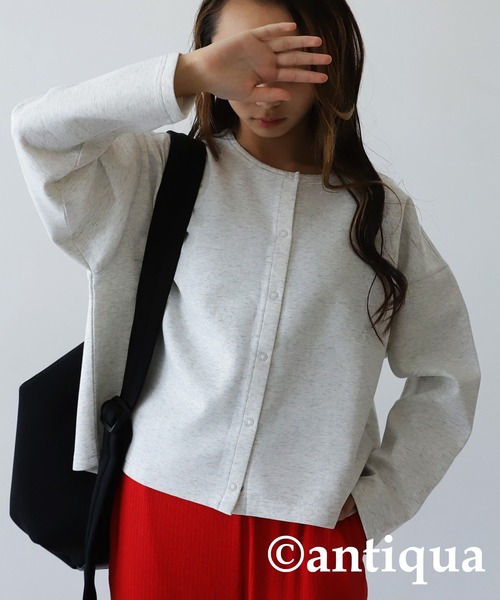 antiqua（アンティカ）の「綿混素材カーディガン（カーディガン/ボレロ・キッズ・レッド/オフホワイト/ブラック/杢グレー・160/150/130/140）」の18枚目の写真