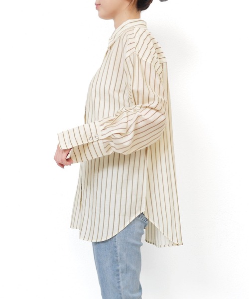 andme（アンドミー）の「オーバーサイズサテンストライプシャツブラウス（シャツ/ブラウス・レディース・アイボリー/ベージュ/グリーン・FREE）」の17枚目の写真