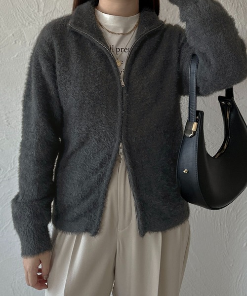 apres jour clair(アプレジュールクレア)の「【apres jour clair】シャギーWジップカーデ【ZOZOTOWN限定アイテム】(カーディガン/ボレロ・レディース・ネイビー/ボルドー/アイボリー・X-LARGE/フリー)」の4枚目の写真