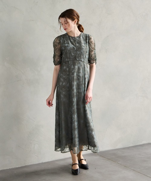 チュールエンブロイダリーレースパイピングパーティードレス 結婚式