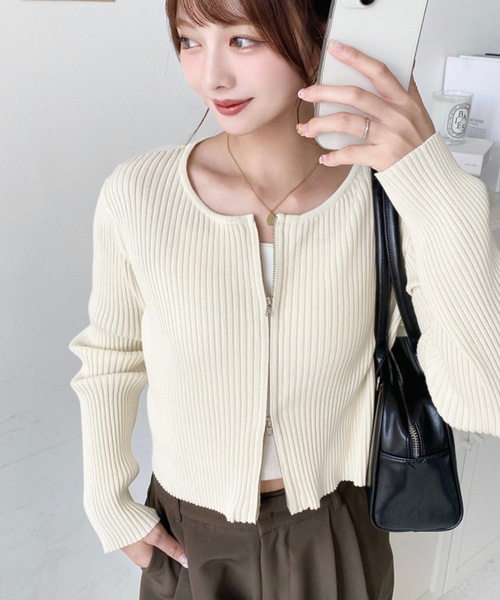 セール】【累計販売数1万枚突破！】Wジップリブニットカーディガン