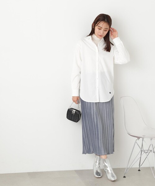 N.（N. Natural Beauty Basic）（エヌエヌナチュラルビューティーベーシック）の「◆ベロアプリーツストレートスカート（スカート・レディース・ブラック/オフホワイト/ブルー・MEDIUM）」の4枚目の写真