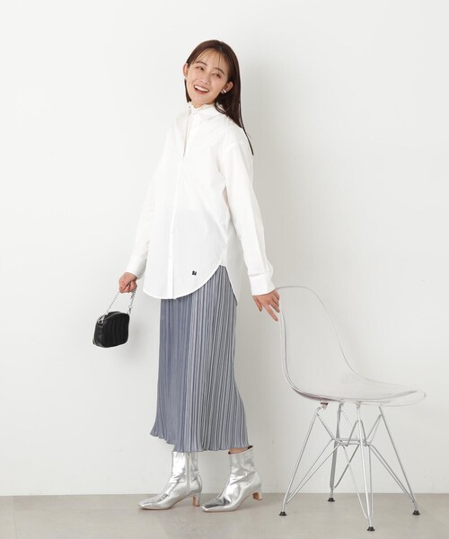 N.（N. Natural Beauty Basic）（エヌエヌナチュラルビューティーベーシック）の「◆ベロアプリーツストレートスカート（スカート・レディース・ブラック/オフホワイト/ブルー・MEDIUM）」の5枚目の写真