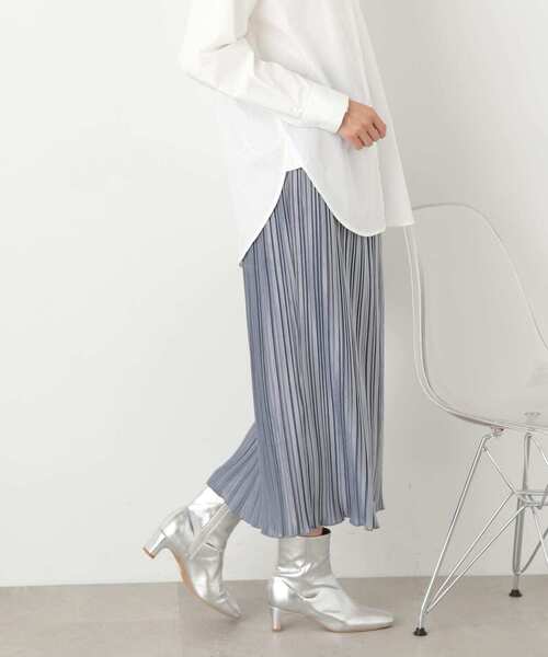 N.（N. Natural Beauty Basic）（エヌエヌナチュラルビューティーベーシック）の「◆ベロアプリーツストレートスカート（スカート・レディース・ブラック/オフホワイト/ブルー・MEDIUM）」の6枚目の写真