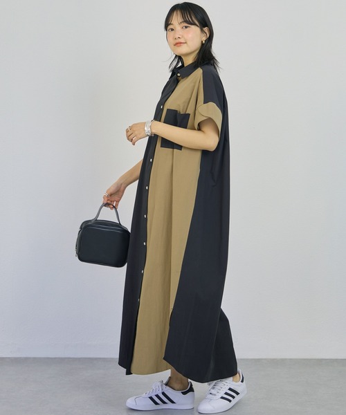 LAVEANGE(ラビアンジェ)の「バイカラーシャツワンピース(シャツワンピース・レディース・ネイビー/カーキ/ブラック・3L/LL/M/5L/4L)」の6枚目の写真