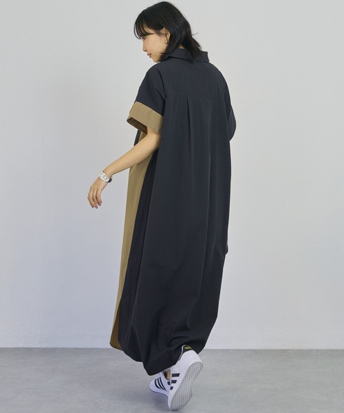 LAVEANGE(ラビアンジェ)の「バイカラーシャツワンピース(シャツワンピース・レディース・ネイビー/カーキ/ブラック・3L/LL/M/5L/4L)」の8枚目の写真
