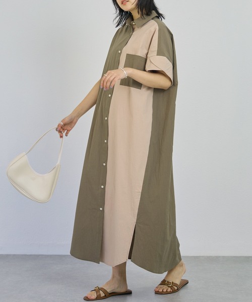 LAVEANGE(ラビアンジェ)の「バイカラーシャツワンピース(シャツワンピース・レディース・ネイビー/カーキ/ブラック・3L/LL/M/5L/4L)」の12枚目の写真