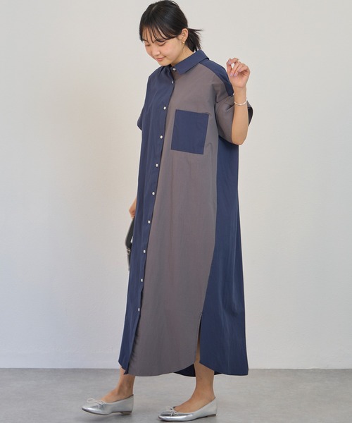 LAVEANGE(ラビアンジェ)の「バイカラーシャツワンピース(シャツワンピース・レディース・ネイビー/カーキ/ブラック・3L/LL/M/5L/4L)」の17枚目の写真