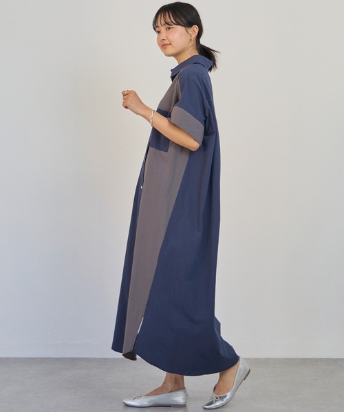 LAVEANGE(ラビアンジェ)の「バイカラーシャツワンピース(シャツワンピース・レディース・ネイビー/カーキ/ブラック・3L/LL/M/5L/4L)」の19枚目の写真