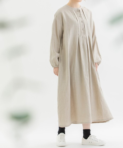 nop de nod（ノップドゥノッド）の「ノーカラータックづかいリネンワンピース（ワンピース・レディース・レッド/スミクロ/キナリ/ライトブルー・3）」の15枚目の写真