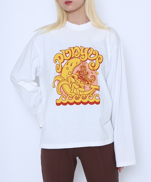 PUNYUS（プニュズ）の「BANANAロンＴ（Tシャツ/カットソー・レディース・ホワイト/スミクロ・1/2/3/4）」の18枚目の写真