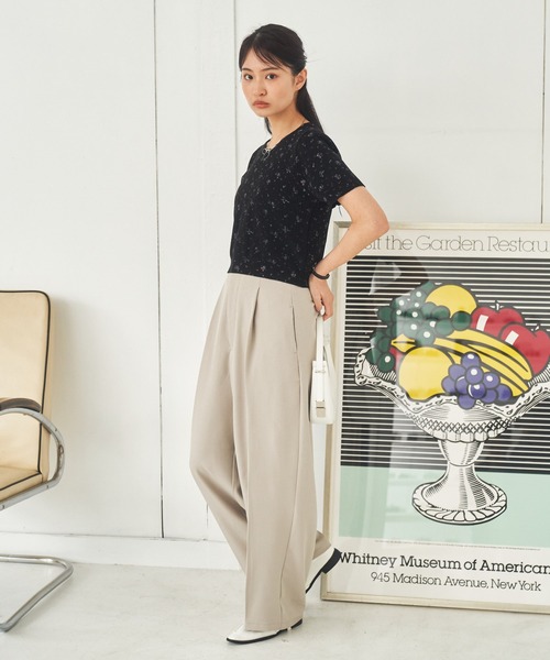 ワイドスラックスパンツ タック入り ハイウエスト ストリート系 high waist tuck wide slacks / ハイウエストタックワイド