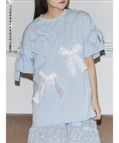 merry jenny（メリージェニー）の「ピンタックリボンBig Tee（Tシャツ/カットソー・レディース・オフホワイト/ブルー/ブラック/ピンク・FREE）」の4枚目の写真